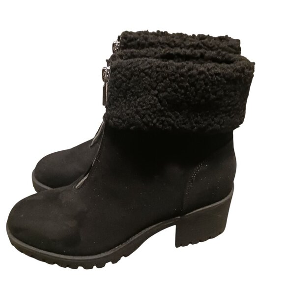 NEW Style & Co Biancaa Faux Suede Lug Sole Booties Black Size 8.5 Front Zipper - Picture 7 of 13